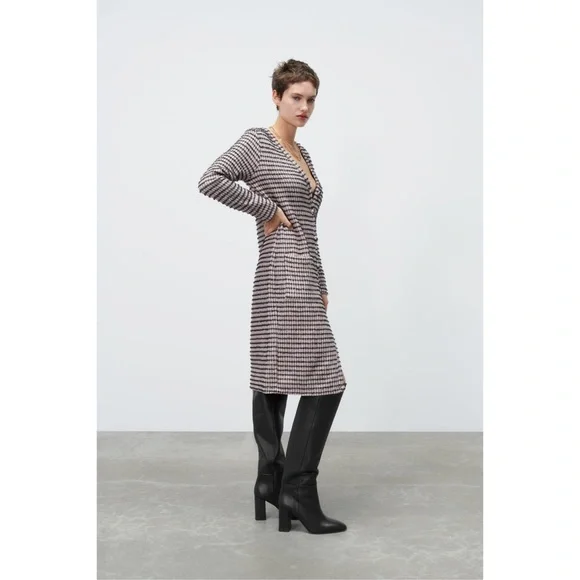 knee length dresses for ladies ZARA. White textured midi dress. TM – Hibuy market main image 0